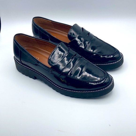 Franco Sarto Patent Leather Cassandra Black Platform Penny Loafer - Picture 2 of 8